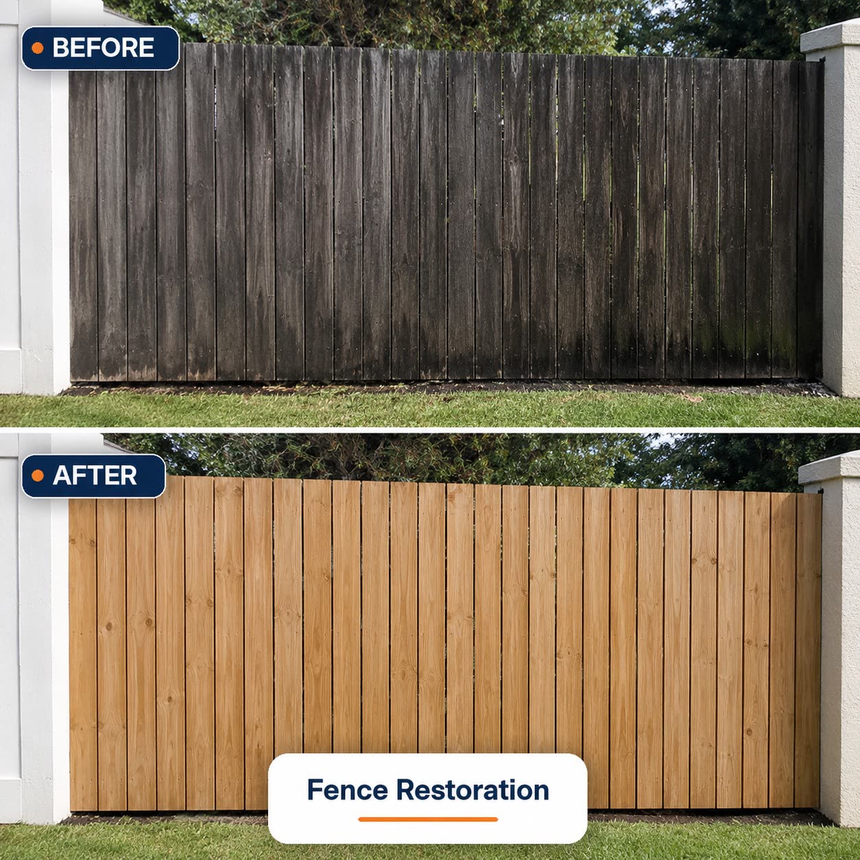 Fence restoration before and after