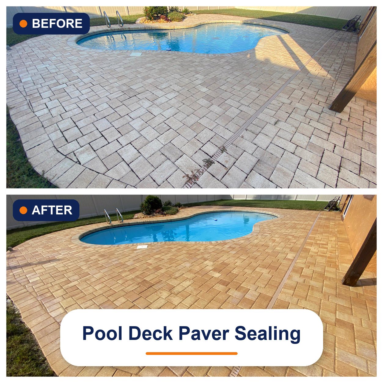 Pool deck paver sealing before and after