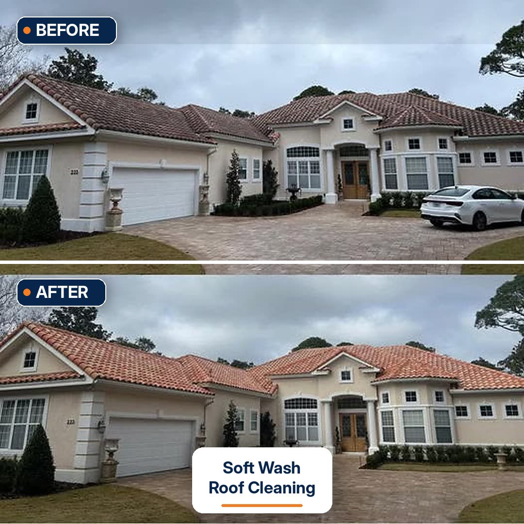 Roof cleaning before and after, Destin FL